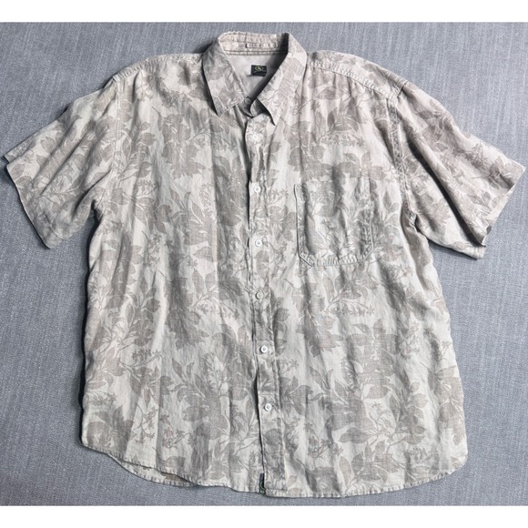 Aigle Other - Aigle Mens XL 100% Linen Short Sleeve Button Down Shirt Floral Leaf Print Tan